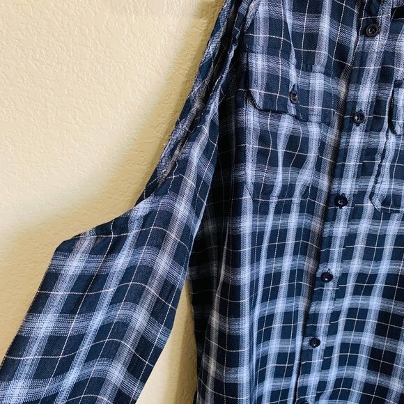 LULUS blue top  Navy Blue Plaid Cold-Shoulder blouse size XS - Picture 6 of 10